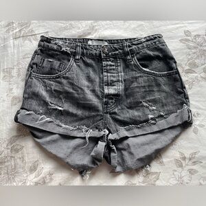 One Teaspoon Mid Waist Bandit Denim Cutoff Shorts 26 Gray Black Boho Cuffed
